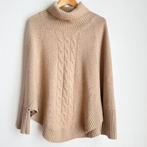 Fabrizio Lai Cashmere Camel Beige Turtleneck Poncho Pullover OS